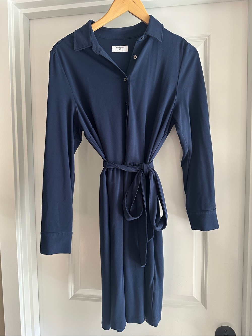 Untuckit Women's Frances Navy Shirt Dress with Tie Belt